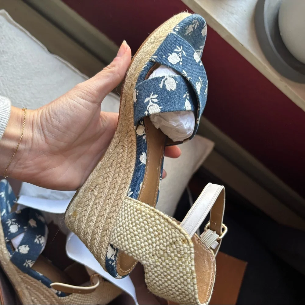Coach Blue Floral Espadrille Wedge Sandals - Picture 6 of 9